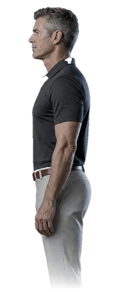 Side profile of a golfer, with the spine regions marked
